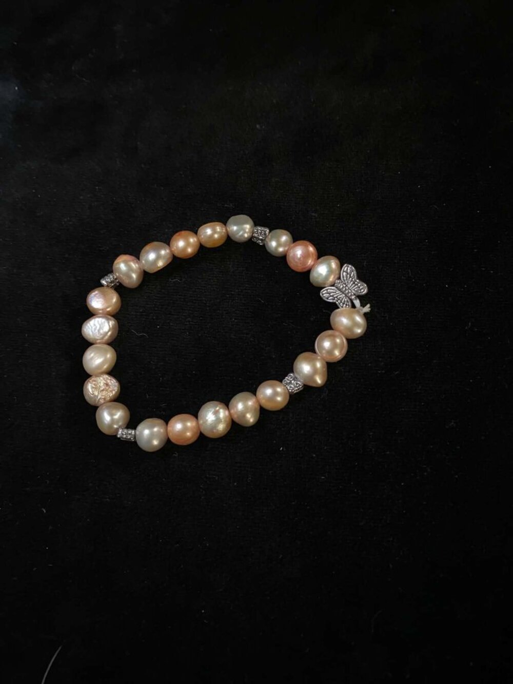 Natural Fresh Water Pink/Peach Pearl Butterfly Dainty Bracelet